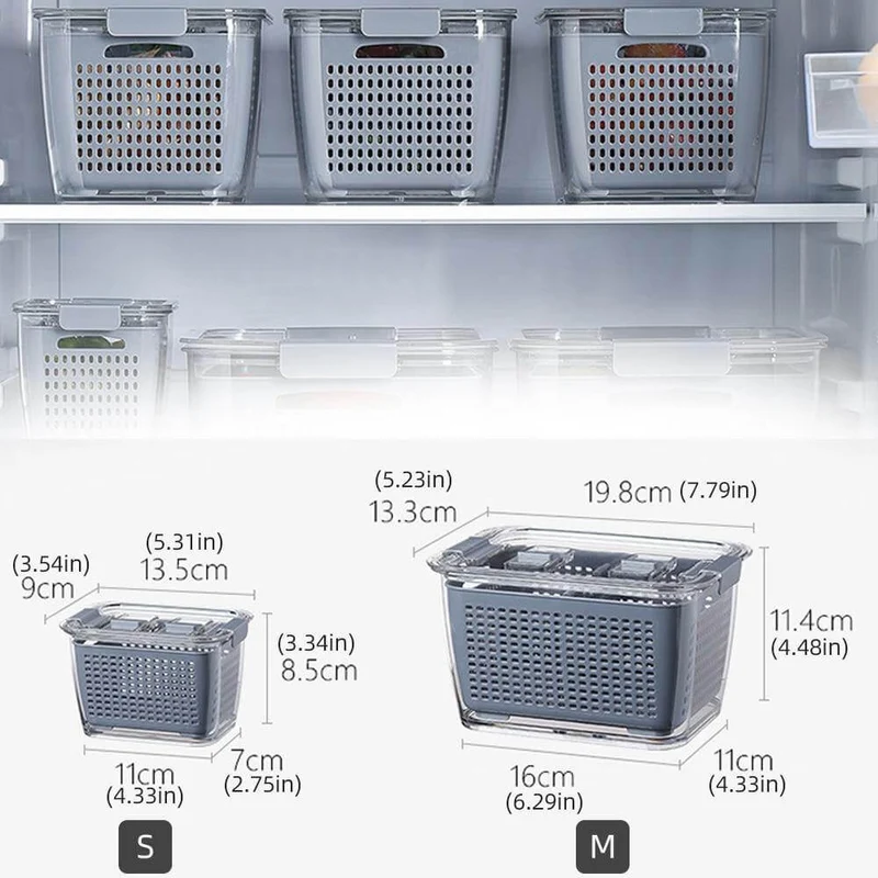 Skanto | Multifunktionale Gemüse- und Obst-Kühlschrank-Abtropf-Organizer-Box mit Deckel