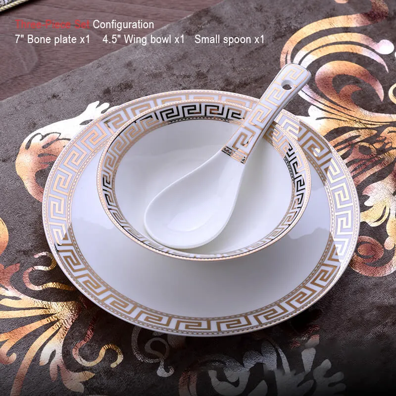 Skanto | Luxuriöses Keramik-Geschirrset | Elegantes Goldrand-Design | Weiß