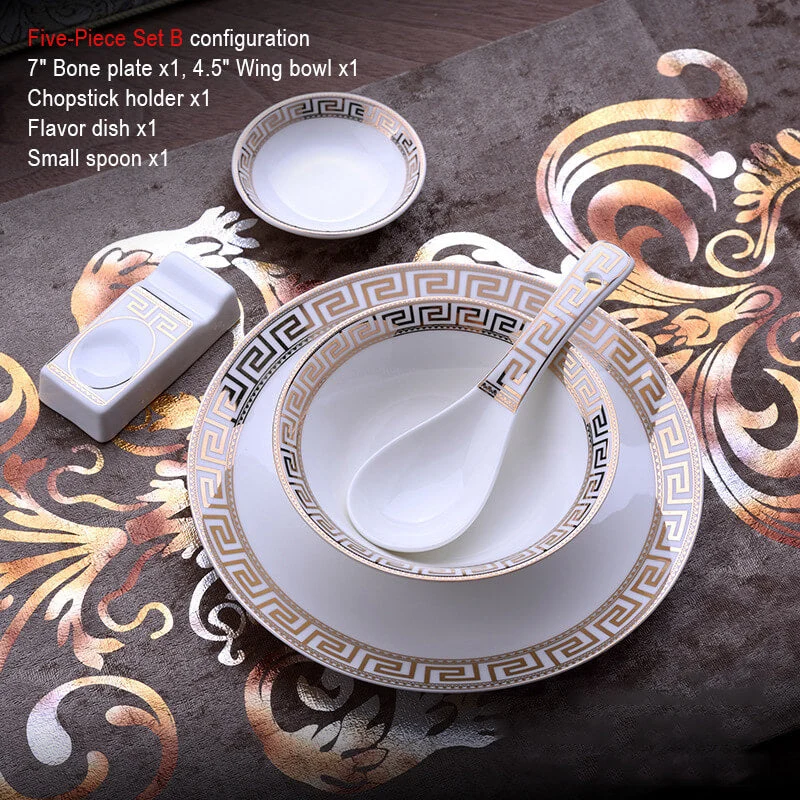 Skanto | Luxuriöses Keramik-Geschirrset | Elegantes Goldrand-Design | Weiß
