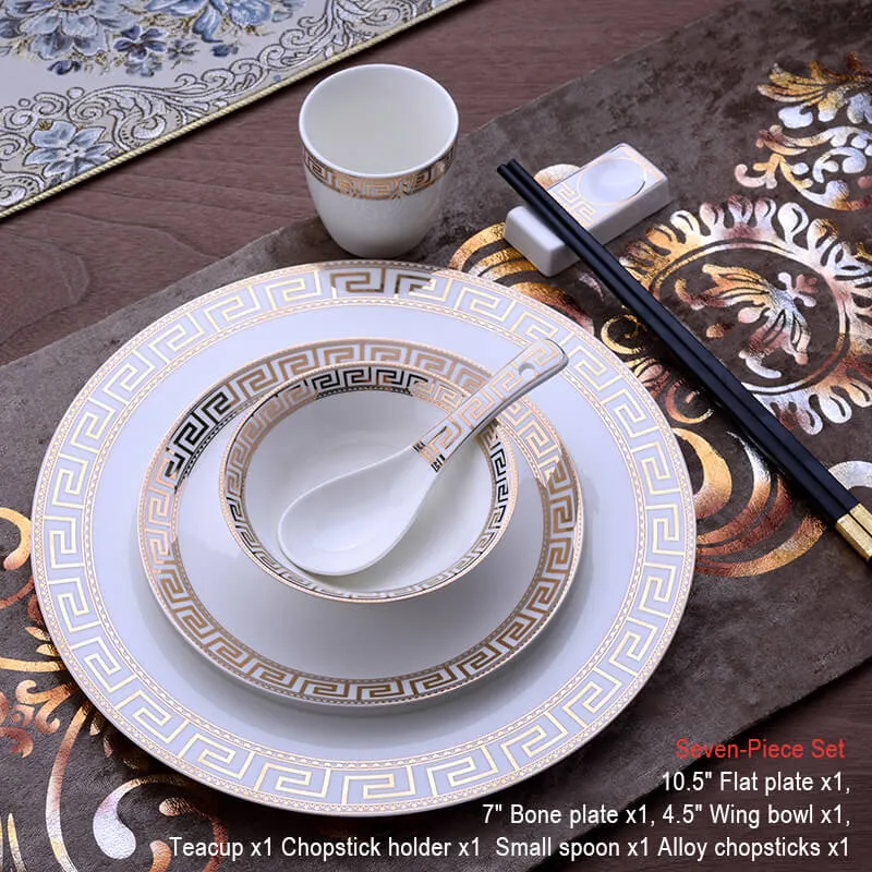 Skanto | Luxuriöses Keramik-Geschirrset | Elegantes Goldrand-Design | Weiß