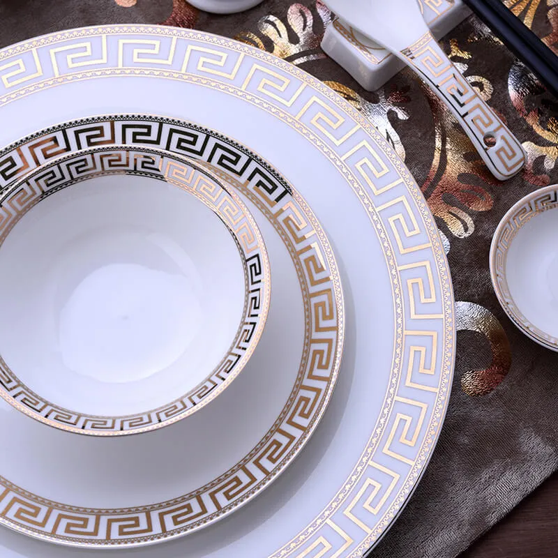 Skanto | Luxuriöses Keramik-Geschirrset | Elegantes Goldrand-Design | Weiß
