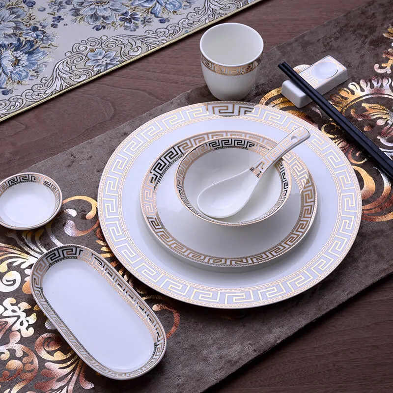 Skanto | Luxuriöses Keramik-Geschirrset | Elegantes Goldrand-Design | Weiß
