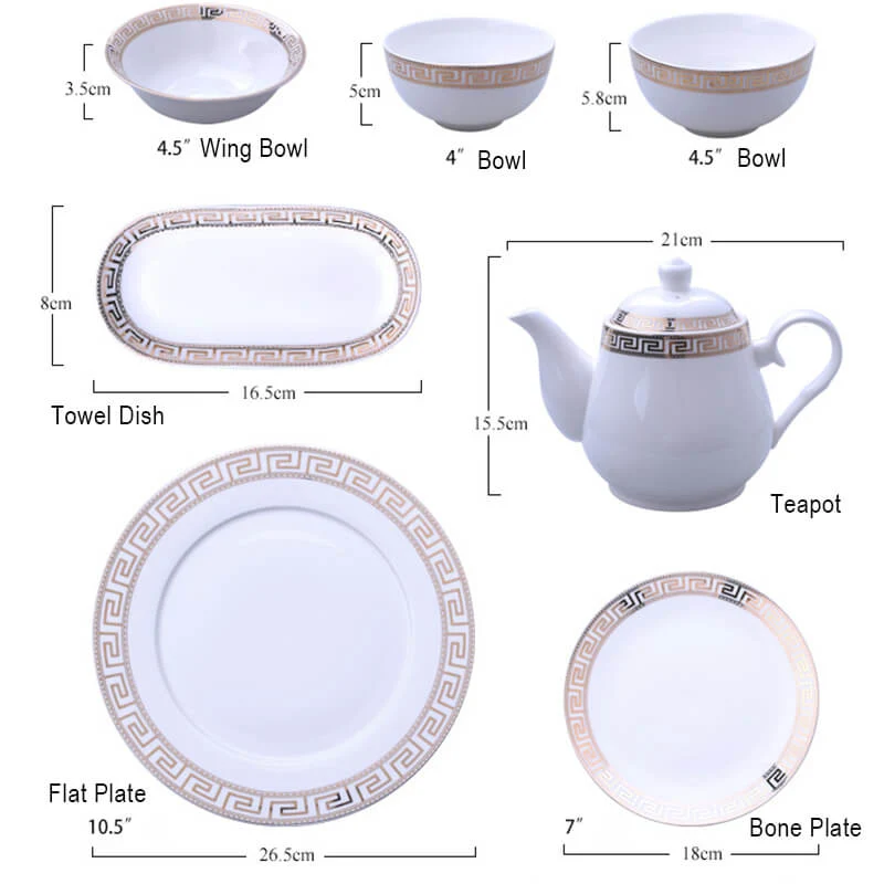 Skanto | Luxuriöses Keramik-Geschirrset | Elegantes Goldrand-Design | Weiß