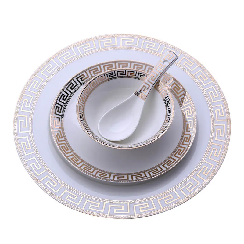 Skanto | Luxuriöses Keramik-Geschirrset | Elegantes Goldrand-Design | Weiß