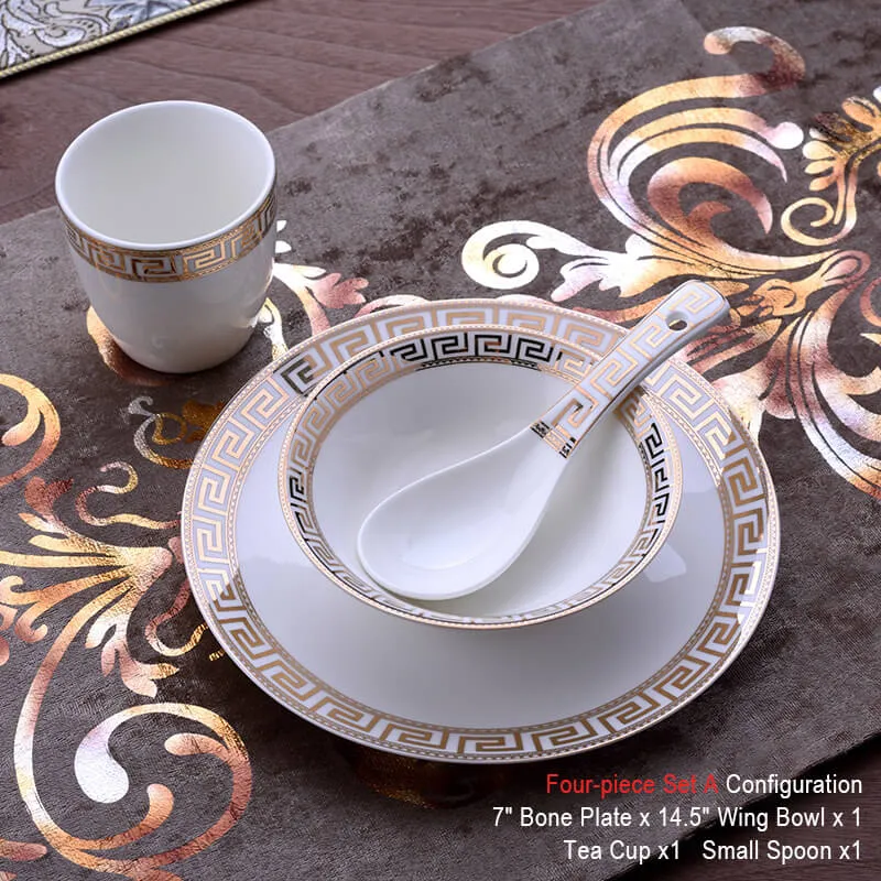 Skanto | Luxuriöses Keramik-Geschirrset | Elegantes Goldrand-Design | Weiß