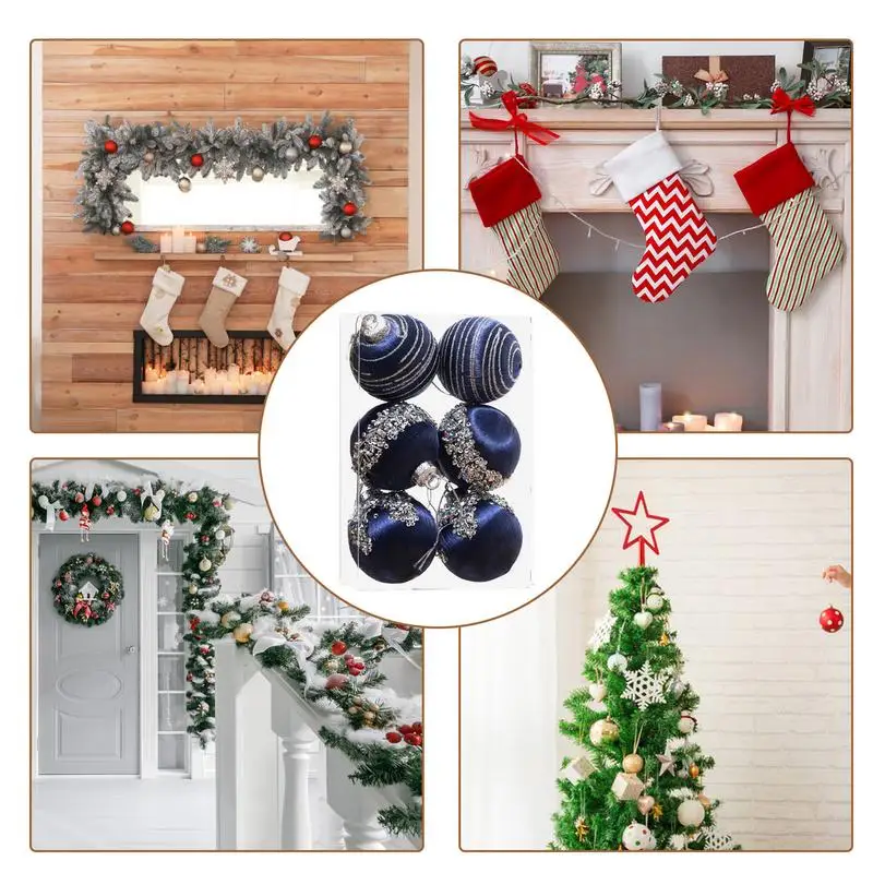 Bruchfestes Samt-Weihnachtskugel-Set mit Metallaufhängern – Festliche Weihnachtsdekoration für Baum, Tisch & Zuhause 6 Stk.