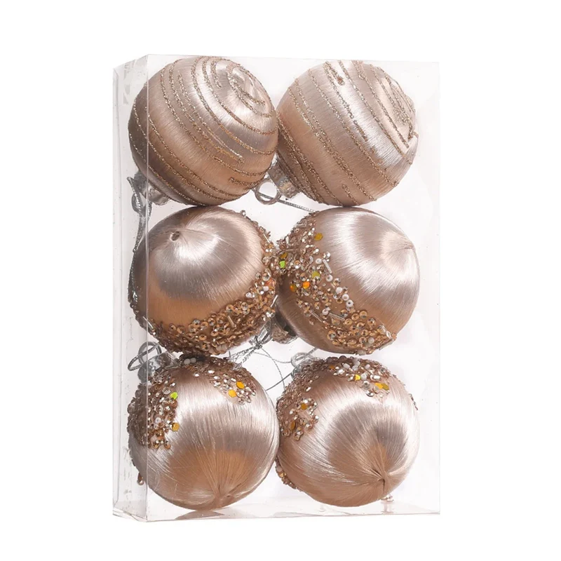Bruchfestes Samt-Weihnachtskugel-Set mit Metallaufhängern – Festliche Weihnachtsdekoration für Baum, Tisch & Zuhause 6 Stk.