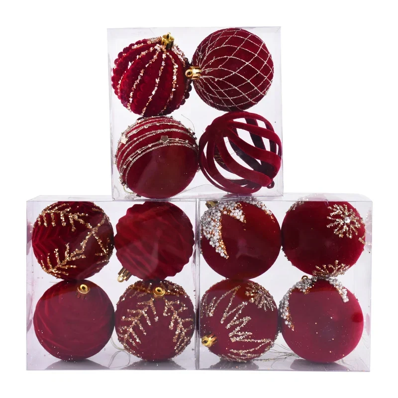 Bordeauxrote Samt-Weihnachtskugeln – Beflockte weinrote Kugeln für Weihnachtsbaumdekoration, Hochzeiten & Jubiläen