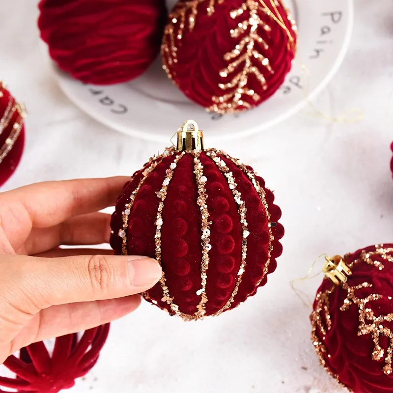 Bordeauxrote Samt-Weihnachtskugeln – Beflockte weinrote Kugeln für Weihnachtsbaumdekoration, Hochzeiten & Jubiläen