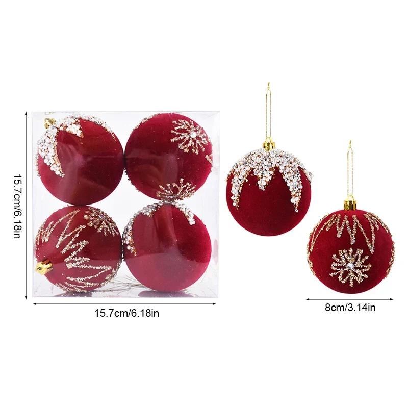 Bordeauxrote Samt-Weihnachtskugeln – Beflockte weinrote Kugeln für Weihnachtsbaumdekoration, Hochzeiten & Jubiläen