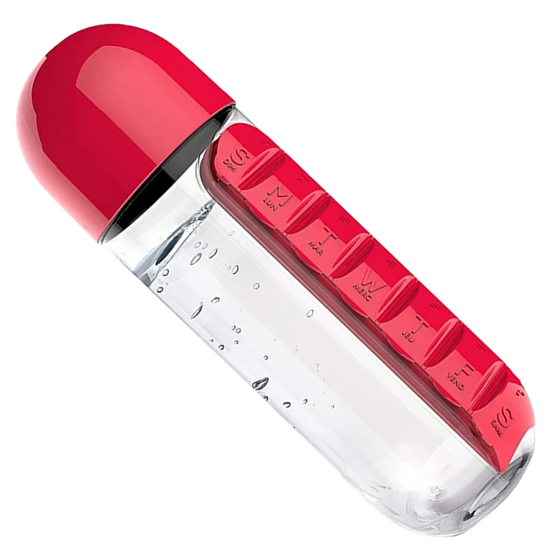 Plastik-Wasserflasche mit Pillendose
