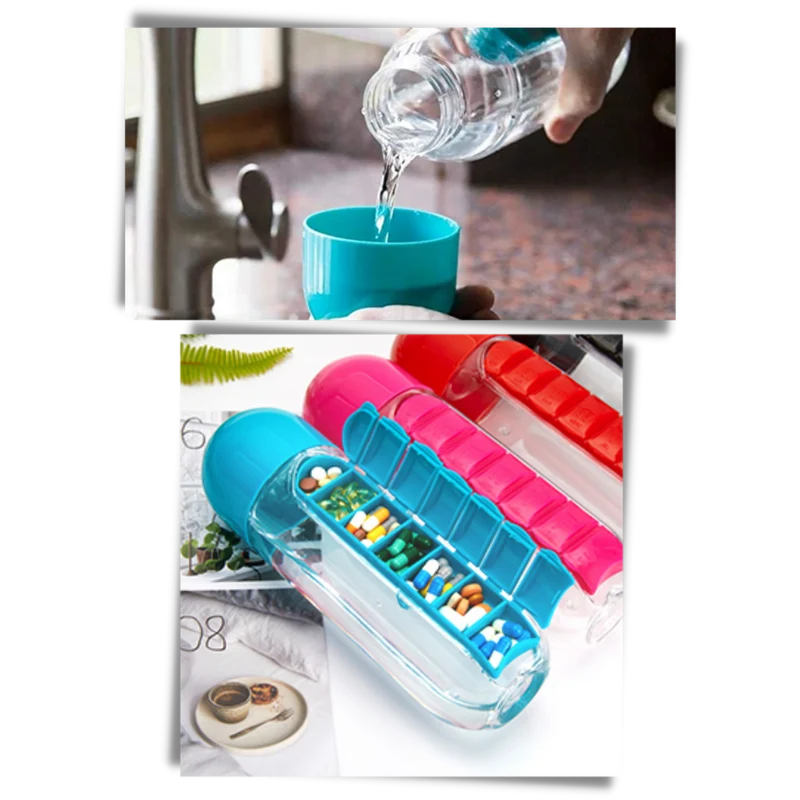 Plastik-Wasserflasche mit Pillendose