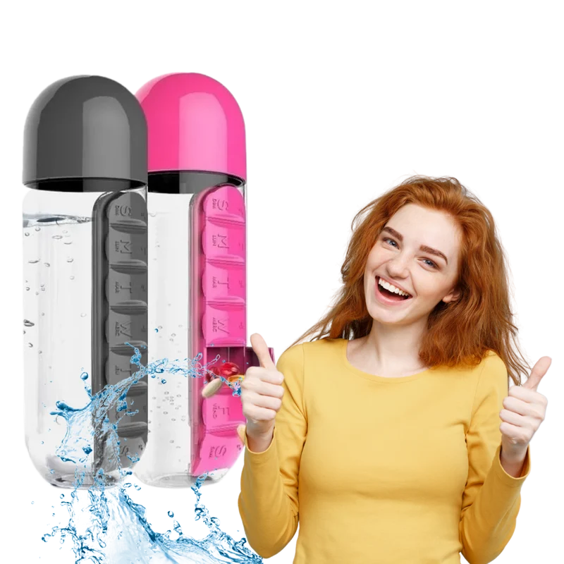 Plastik-Wasserflasche mit Pillendose