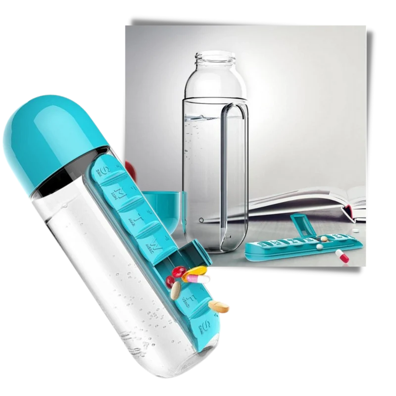 Plastik-Wasserflasche mit Pillendose