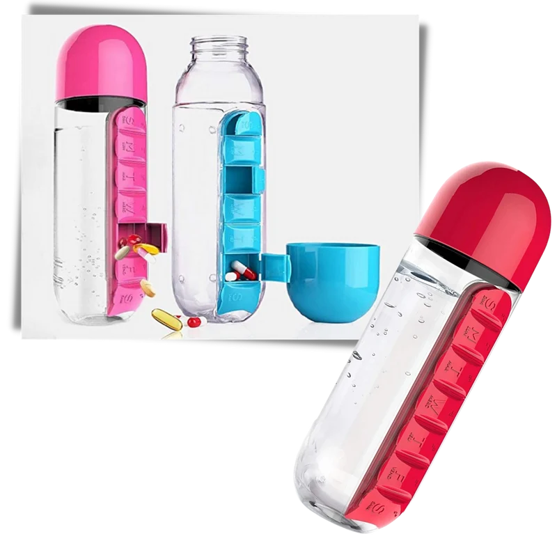 Plastik-Wasserflasche mit Pillendose