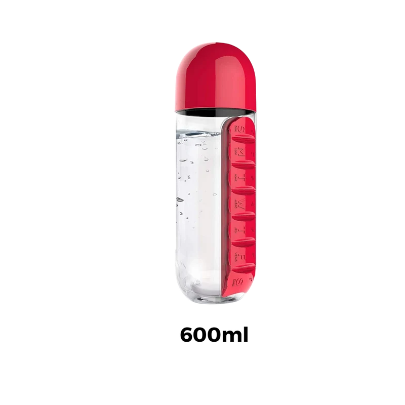 Plastik-Wasserflasche mit Pillendose