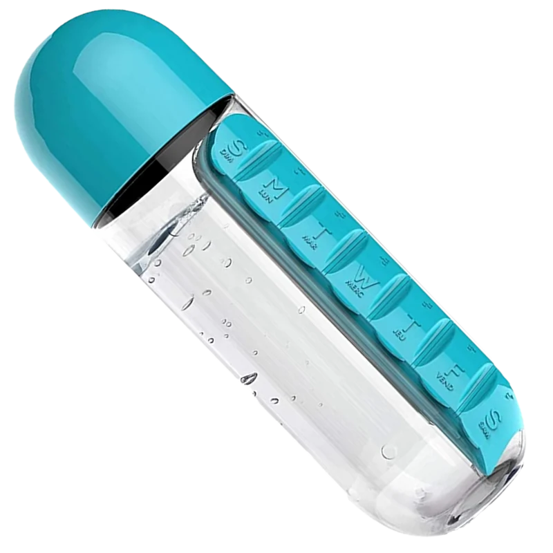 Plastik-Wasserflasche mit Pillendose