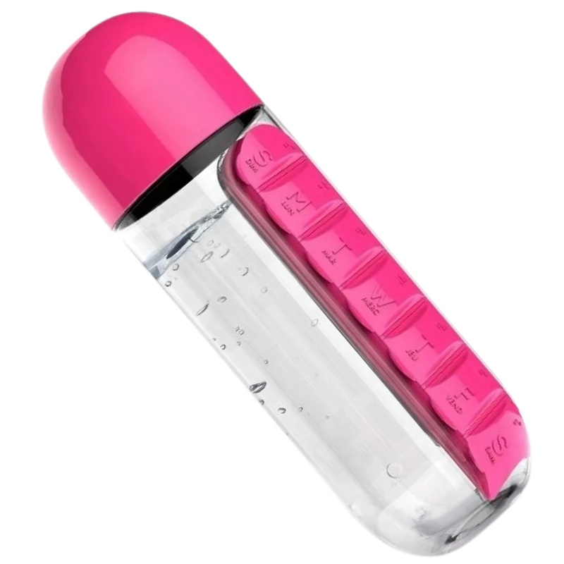 Plastik-Wasserflasche mit Pillendose