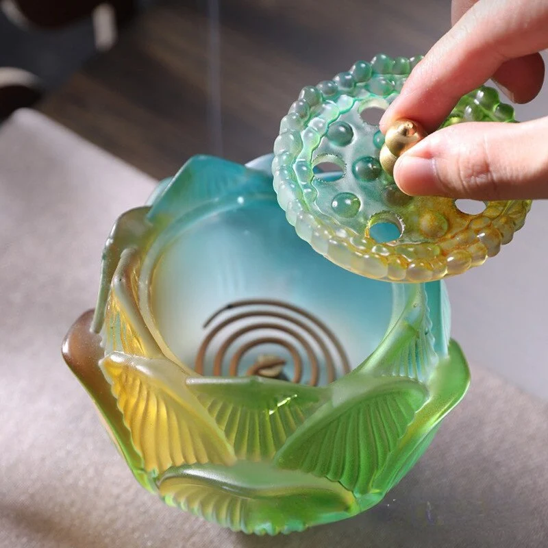 Skanto Decor Skanto Indoor Räucherofen Zeder Ofen Lotus Wasser Glasierter Rauchstempel Ofen Ornament
