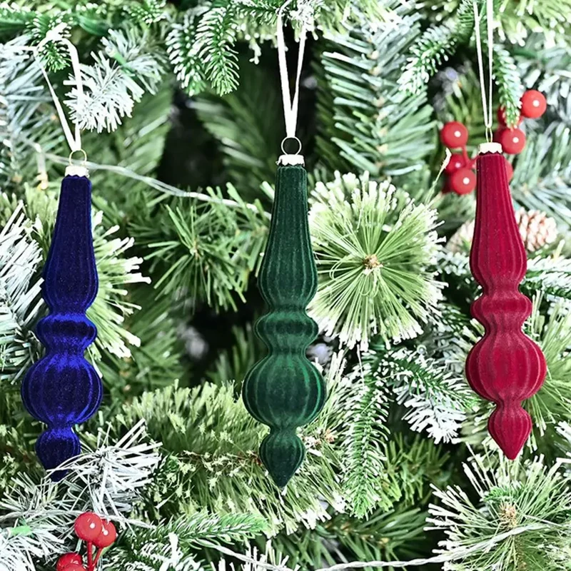 Bruchfeste Samt-Weihnachtskugeln – Wiederverwendbare Kegel-Hängedekorationen für den Weihnachtsbaum 6 Stk.