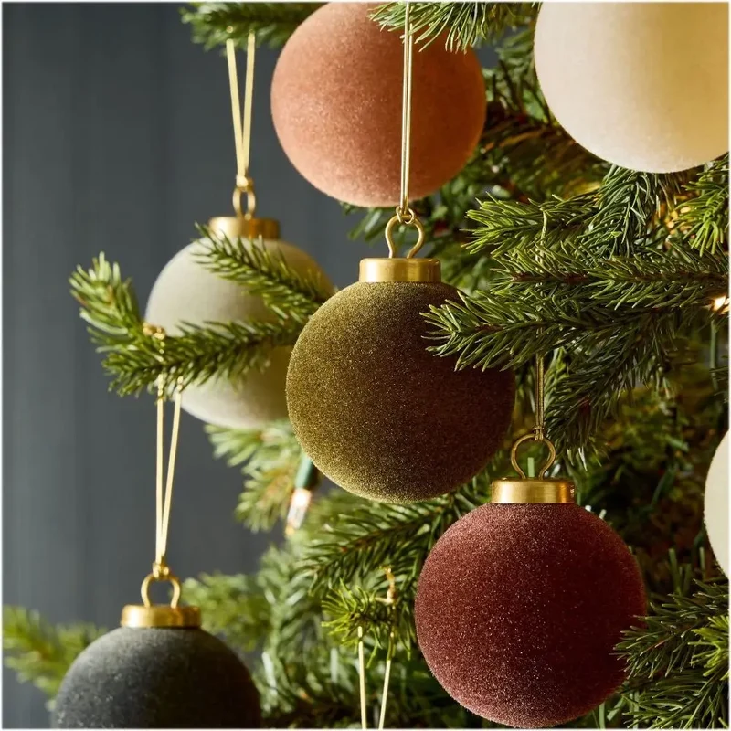Unzerbrechliche Samt-Weihnachtskugeln – Beflockte Hängekugeln für wiederverwendbare Baumdekoration, Festliche Feiertage 9 Stk.
