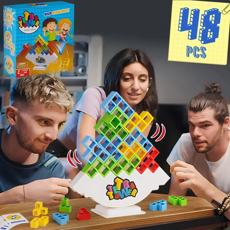 Buntes Balance-Stapelspiel – Lustiges Tetra Tower Puzzle für Kinder & Erwachsene, Perfekt für Familienabende & Geschenke