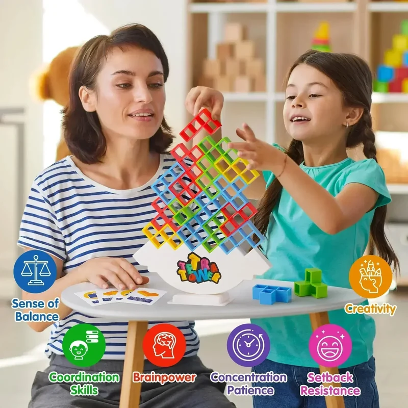 Buntes Balance-Stapelspiel – Lustiges Tetra Tower Puzzle für Kinder & Erwachsene, Perfekt für Familienabende & Geschenke