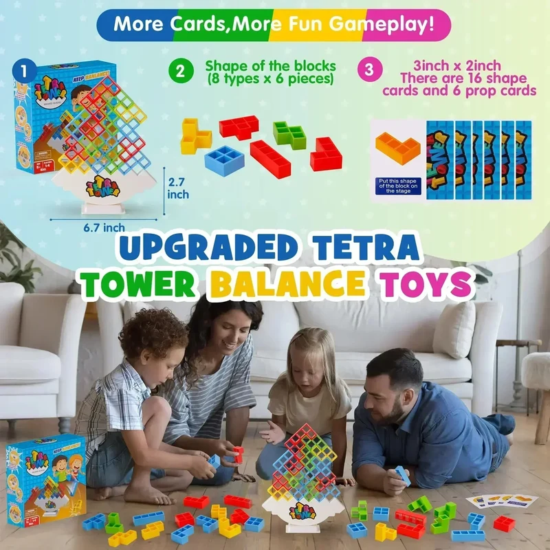 Buntes Balance-Stapelspiel – Lustiges Tetra Tower Puzzle für Kinder & Erwachsene, Perfekt für Familienabende & Geschenke