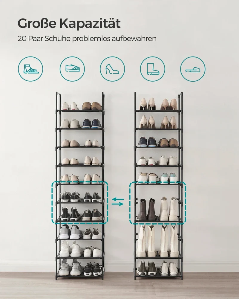 StahlLine™ | Schuhschrank aus Metall | Schmales Schuhregal | Platzsparende Schuhaufbewahrung