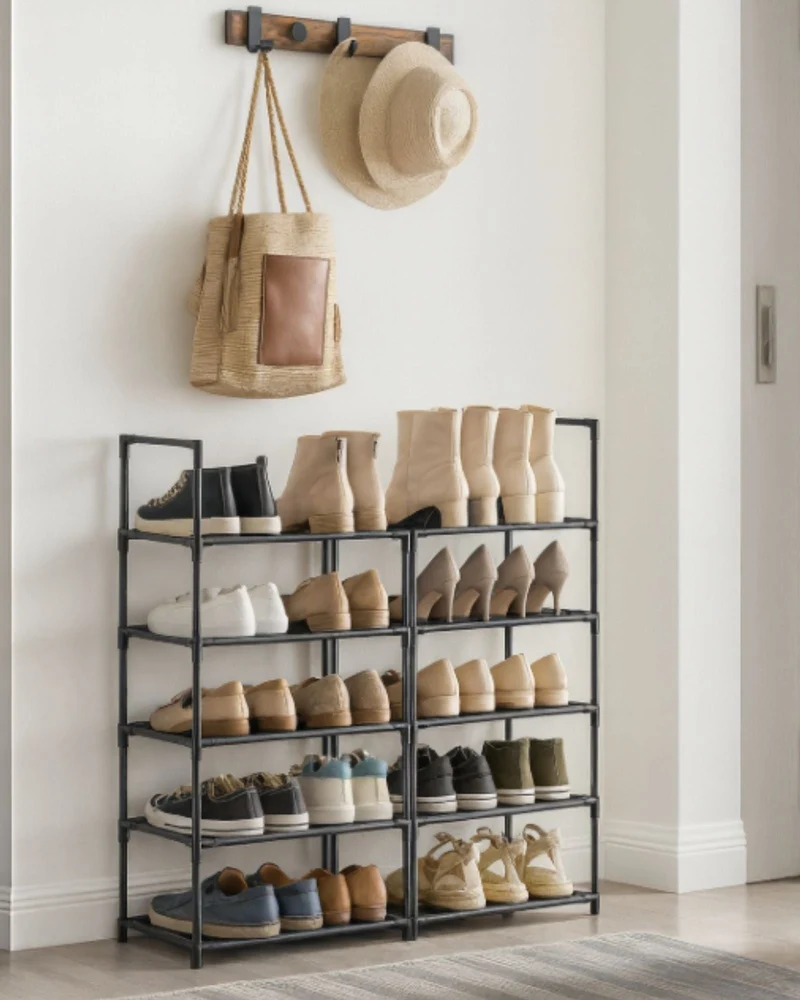 StahlLine™ | Schuhschrank aus Metall | Schmales Schuhregal | Platzsparende Schuhaufbewahrung