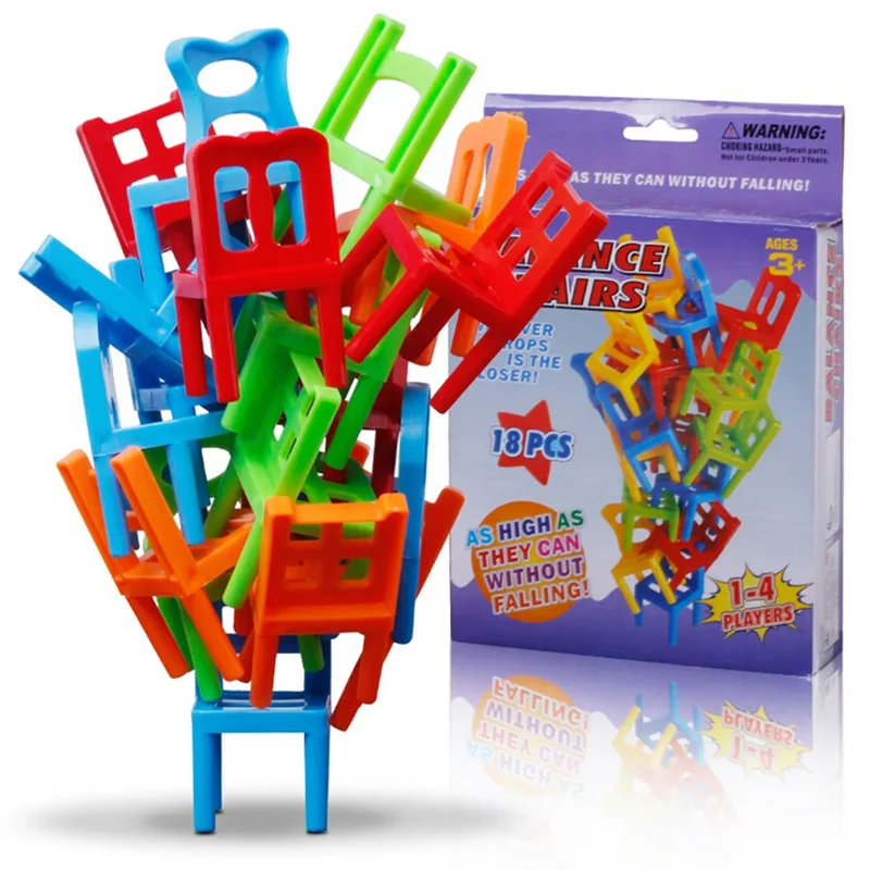 Pädagogisches Balance-Stuhl-Spiel für Kinder – Buntes 18-teiliges Spielset, Umweltfreundlicher ABS-Kunststoff, Lustige Lernaktivität