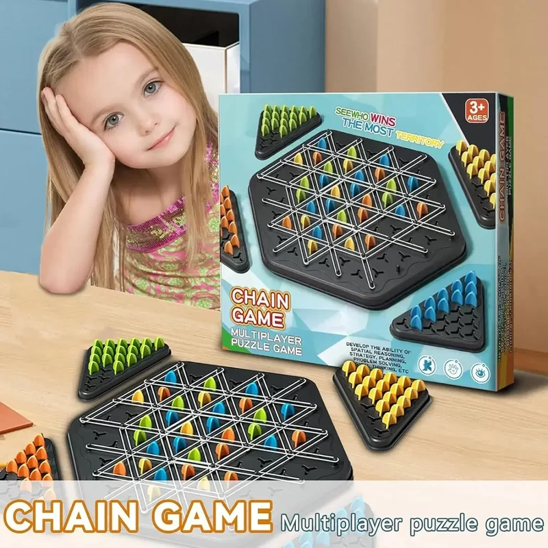 Dreieck-Strategie-Schachspiel für 2-4 Spieler – Familienspaß-Brettspiel für Kinder & Erwachsene mit Gummiband-Herausforderung