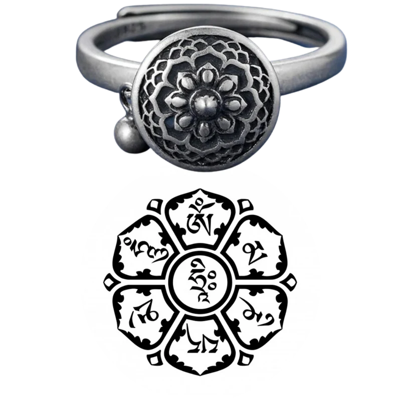 Drehbarer buddhistischer Mantra-Ring für Damen