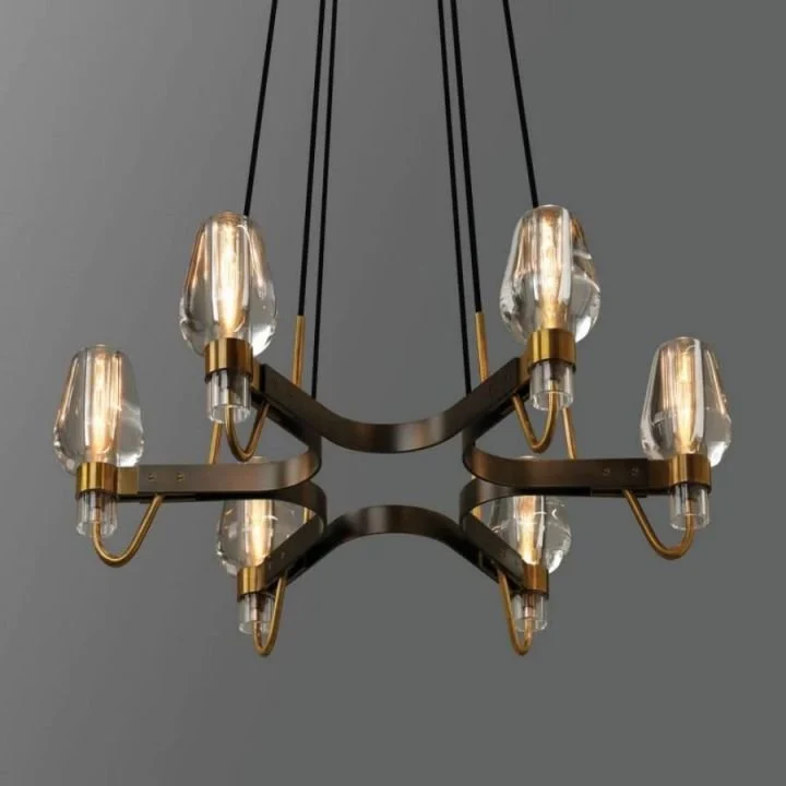 Skanto Messing- und Glas-Kronleuchter mit 6 Lichtern