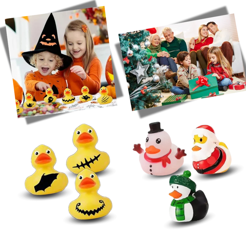 Enten-Adventskalender mit Halloween- und Weihnachtsmotiv