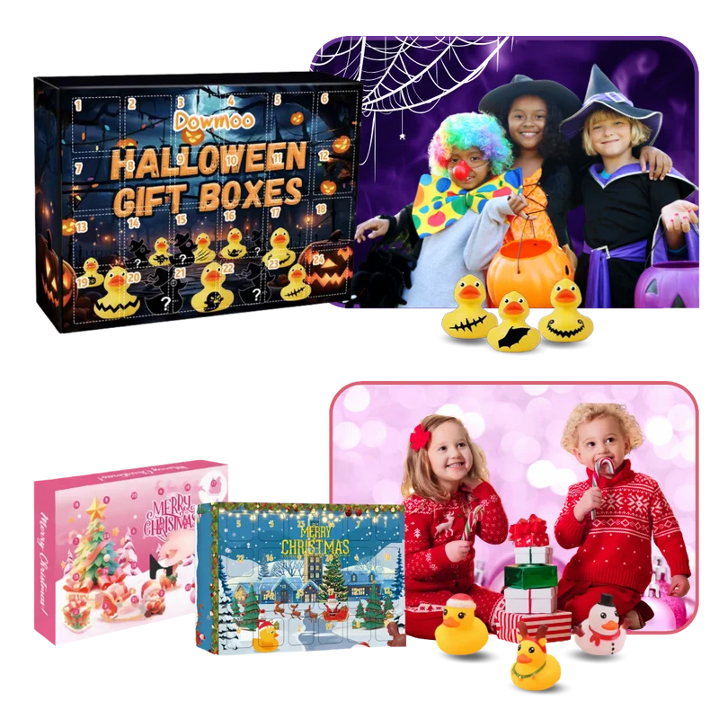 Enten-Adventskalender mit Halloween- und Weihnachtsmotiv