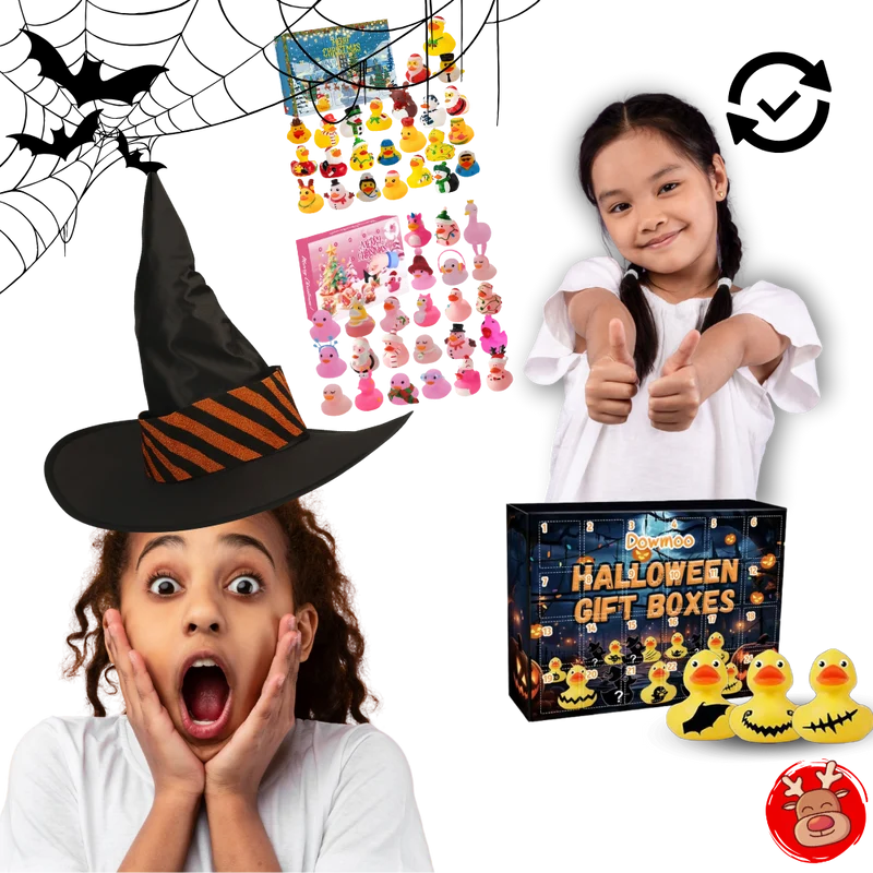 Enten-Adventskalender mit Halloween- und Weihnachtsmotiv