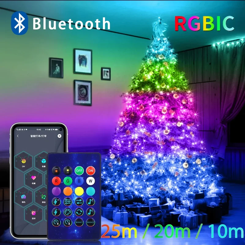 Skanto Bluetooth Feen-Lichterkette – Wasserdichte LED-Girlande für den Weihnachtsbaum, App- & fernbedienbare Weihnachtsdekoration
