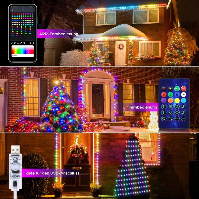 Skanto Bluetooth Feen-Lichterkette – Wasserdichte LED-Girlande für den Weihnachtsbaum, App- & fernbedienbare Weihnachtsdekoration