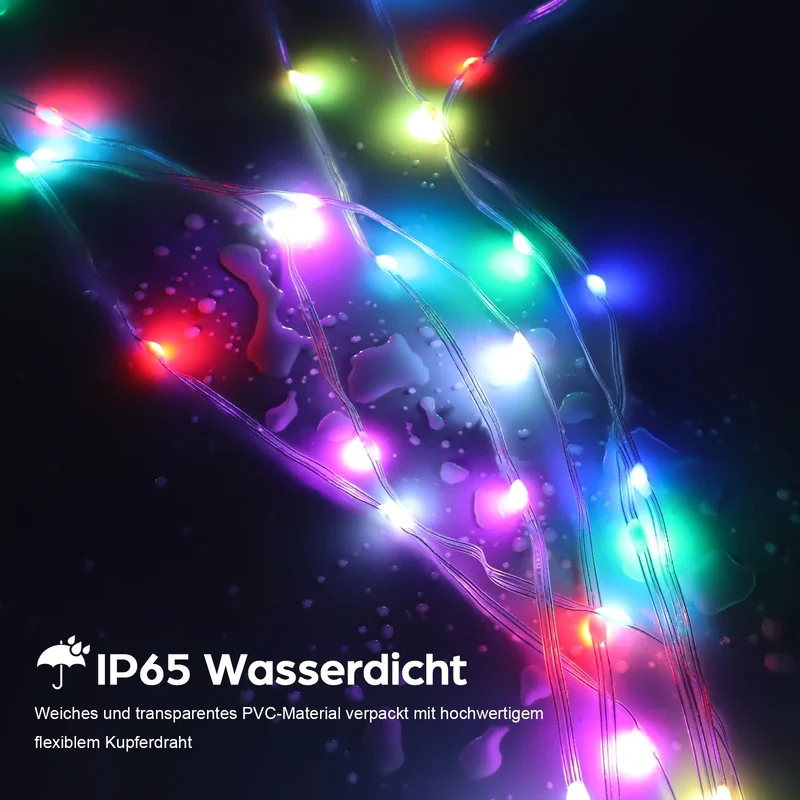 Skanto Bluetooth Feen-Lichterkette – Wasserdichte LED-Girlande für den Weihnachtsbaum, App- & fernbedienbare Weihnachtsdekoration