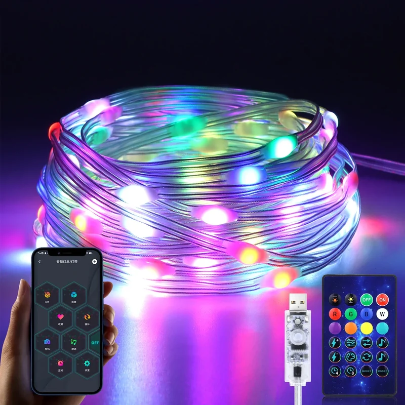Skanto Bluetooth Feen-Lichterkette – Wasserdichte LED-Girlande für den Weihnachtsbaum, App- & fernbedienbare Weihnachtsdekoration