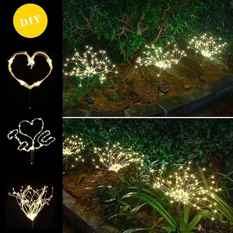 Wasserdichte Solar-LED-Feuerwerk-Lichterkette für Garten, Weihnachten, Hochzeit, Party-Dekoration im Freien