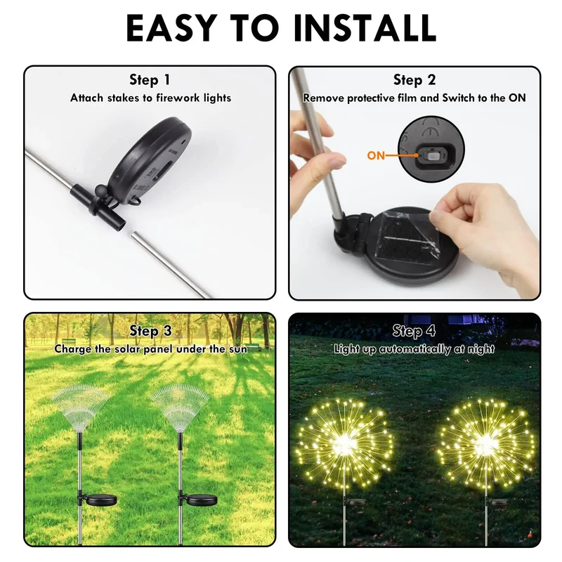 Wasserdichte Solar-LED-Feuerwerk-Lichterkette für Garten, Weihnachten, Hochzeit, Party-Dekoration im Freien