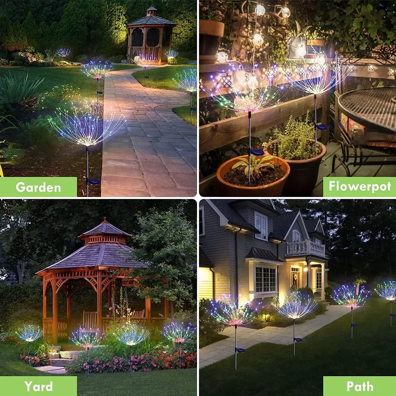 Wasserdichte Solar-LED-Feuerwerk-Lichterkette für Garten, Weihnachten, Hochzeit, Party-Dekoration im Freien