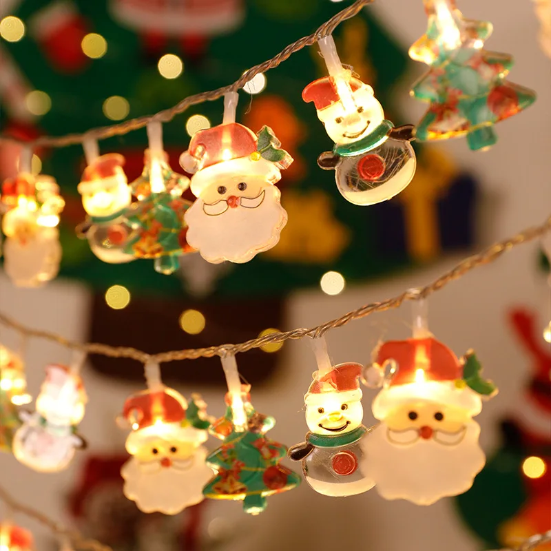 Warmweiße LED-Lichterkette Weihnachtsbeleuchtung – Schneemann- & Weihnachtsmann-Girlande (Batteriebetrieben) für Innen- und Außenbereich, perfekt für Neujahrsfeiern