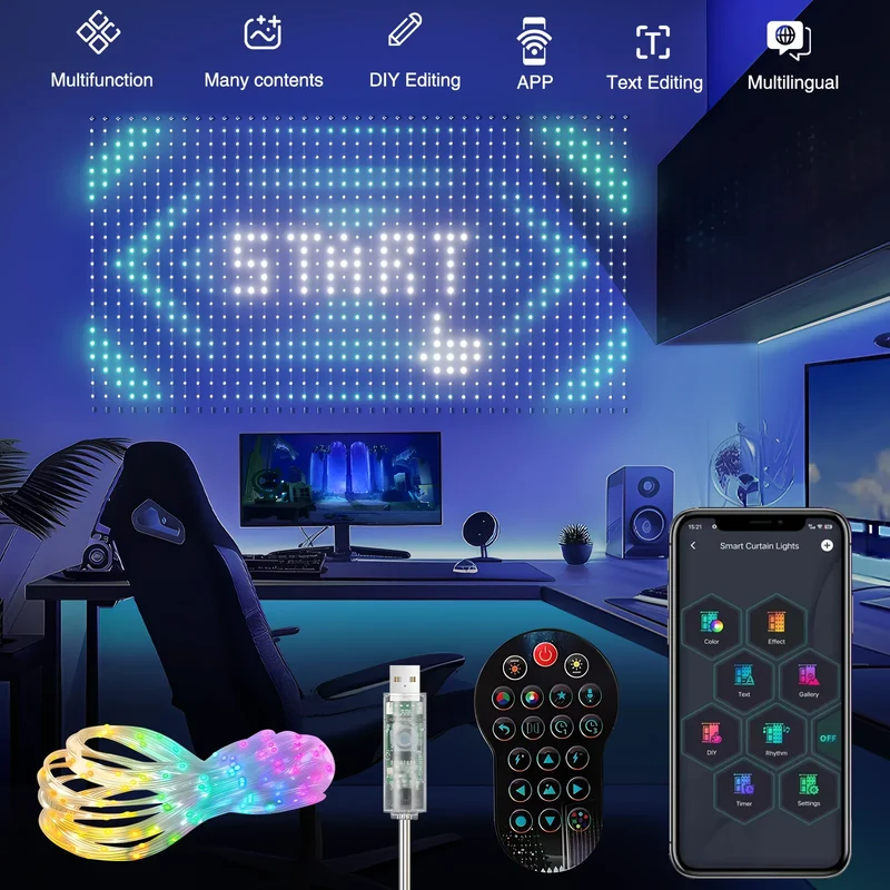 Smarte LED-Lichtervorhang – Programmierbare Lichterkette für Schlafzimmer, Hochzeiten & Feiertagsdekoration mit Musik-Synchronisation und Fernbedienung