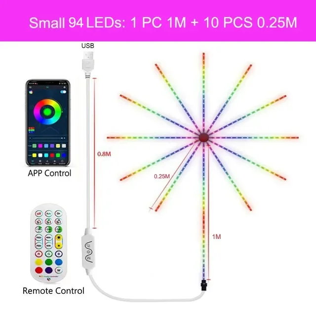 Skanto Smart RGB Feuerwerk LED-Lichterkette – App-gesteuerte Sternenregen-Lichterkette mit Musik-Synchronisation für Partys, Hochzeiten und Feiertagsdekoration