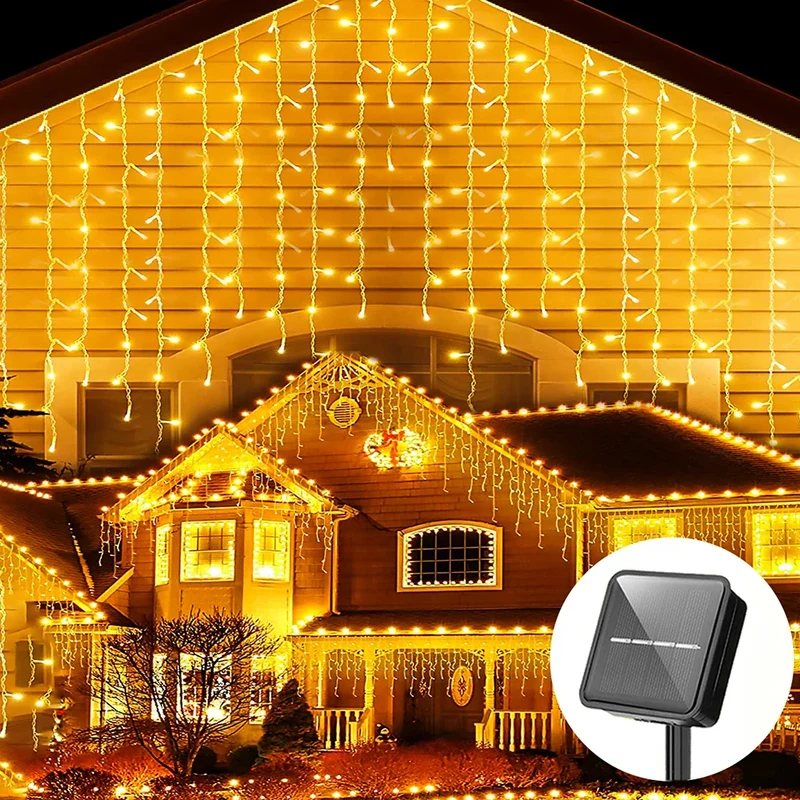 Wasserdichte Solar-Eiszapfenlichter – Outdoor-Weihnachtsdekoration mit 96 LEDs, 8 Modi & Fernbedienung für Garten, Terrasse, Party 3,5 m (137.7 inches)