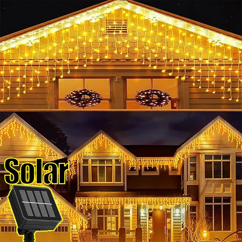 Wasserdichte Solar-Eiszapfenlichter – Outdoor-Weihnachtsdekoration mit 96 LEDs, 8 Modi & Fernbedienung für Garten, Terrasse, Party 3,5 m (137.7 inches)