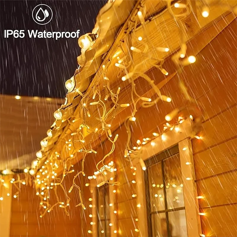 Wasserdichte Solar-Eiszapfenlichter – Outdoor-Weihnachtsdekoration mit 96 LEDs, 8 Modi & Fernbedienung für Garten, Terrasse, Party 3,5 m (137.7 inches)